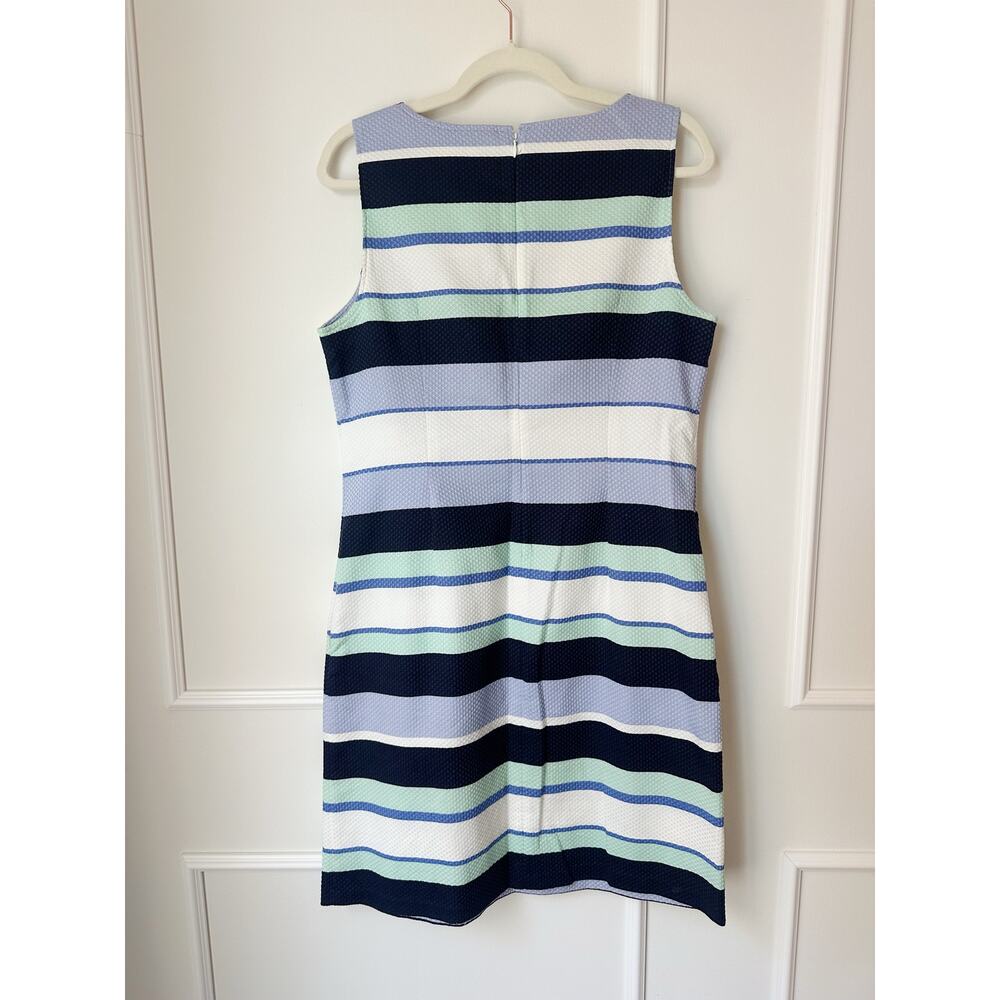 Talbot's Striped Shift Dress Size 12P Blue White Green 99% Cotton - Picture 2 of 8